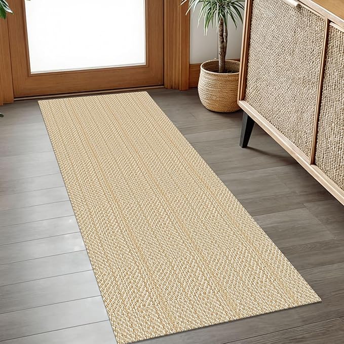 IOHOUZE Washable Runner Rug 2x5 Non Slip Runners for Hallways Entryway Runner Indoor, Kitchen Throw Rug Woven Cotton Floor Carpet for Hall Entrance Bedroom, Warm Beige/Orange/Apricot