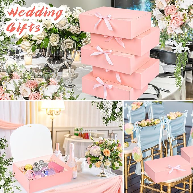 12Pack Pink Gift Boxes with Lids, 129.83.1 Inch Groomsmen Proposal Box, Luxury Pink Gift Box with Ribbon for Wedding, Birthday, Party, Christmas, Bridesmaid, Graduation
