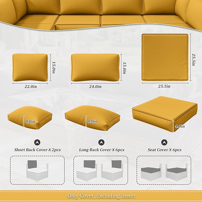 14 Pcs Outdoor Cushion Slipcovers Outdoor Patio Cushion Covers Replacement Waterproof with Zipper for Outdoor Furniture, Patio Sofa Couch 3 Sizes, Covers Only