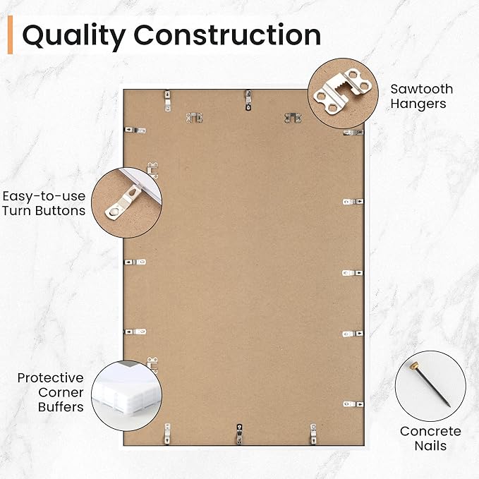 20x30 inch Picture Frame, 20x30 Photo Frames with 16x24 Removable Mat - High Definition Plexiglass - Vertical and Horizontal Display - Wall Hanging Poster Frame - White, 5 Pack