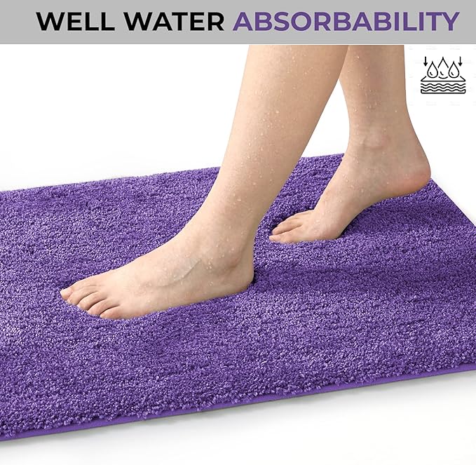 YHF Bathroom Rugs 24" X 35", Extra Thick & Soft Microfiber Shaggy, Machine Washable Bath Mats, Absorbent Bath Rugs, Non-Slip Rubber Backing Bath Mat for Bathroom Floor, Tub and Shower, Purple