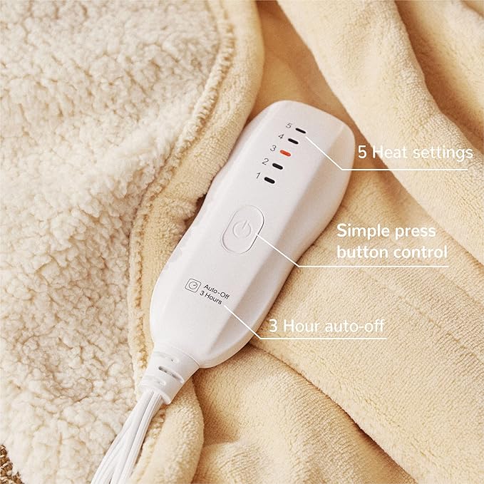 Heated Blanket 50''x60''-Soft and Comfortable Electric Throw,5 Heat Settings and 3H Auto Shut-Off Heating Blanket ETL&FCC Certification Machine Washable (Yellow)