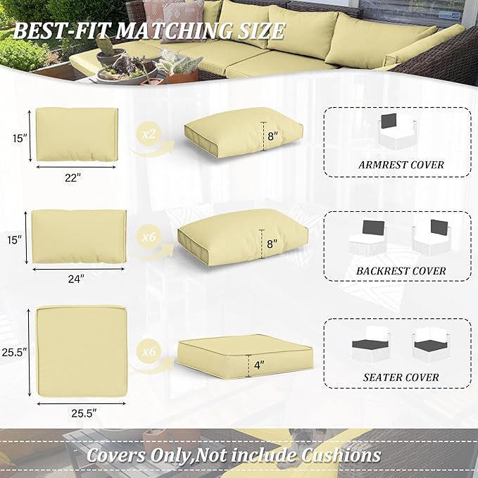 14 Pcs Outdoor Cushion Covers Patio Cushion Slipcovers Replacement Splash Proof with Zipper for Outdoor Furniture, Patio Sofa Couch 3 Sizes, Covers Only