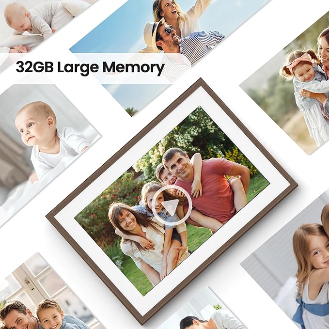 Frameo 10.1" Digital Picture Frame, Smart WiFi Digital Photo Frame with 1280x800 HD IPS Touch Screen 32GB Memory Auto-Rotate Wall Mounted, Share Photos/Videos Remotely(Brown Wood&White)