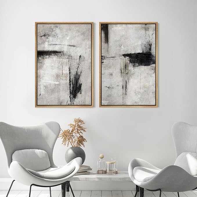 MUDECOR Framed Canvas Print Wall Art Grey Black Abstract Shape Illustrations Modern Art Decorative Bohemian Colorful Chic for Living Room, Bedroom, Office - 16"x24"x2 Natural