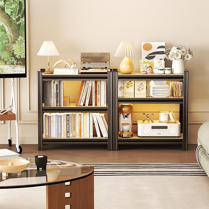 Tall Bookshelf with Open Shelves, Metal and Wood Office Book Shelf, Adjustable Organizer Bookcase, Standing Storage Organizer Shelf for Living Room (29.5" W*11.8" D*28.7" H)