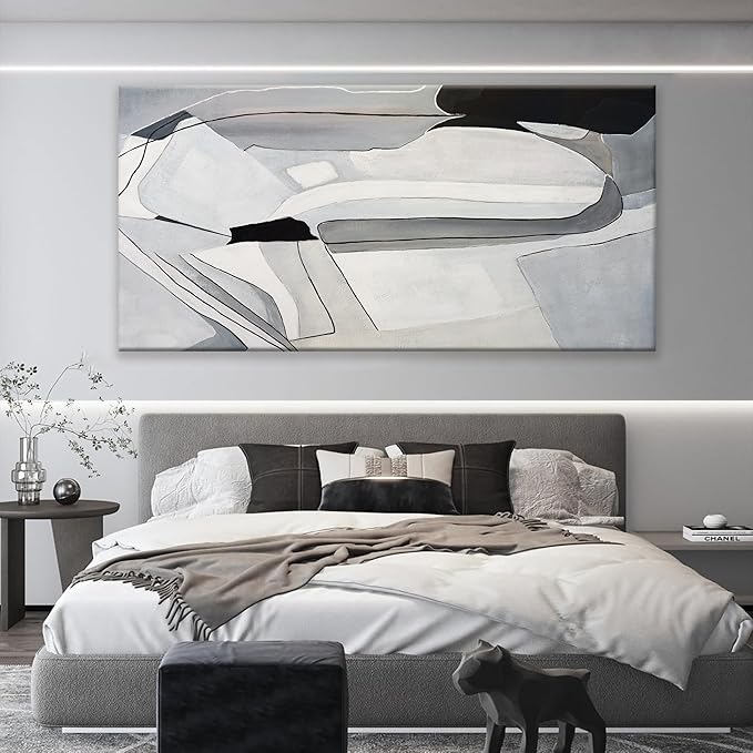 TAIJXAGSG Large Abstract Wall Art For Living Room Decor Grunge Room Decor Art Canvas Art Wall Decor 29" X 58" Painting White Wall Art Line Art For Bedroom Home Office Dining Room Decoration