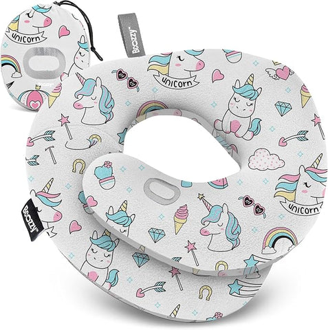 BCOZZY 3-7 Y/O Kids Travel Pillow for Car & Airplane, Soft Kids Neck Pillow for Traveling in Car Seat, Provides Double Support for Toddlers Head & Chin in Road Trips, Washable, Small Size, Unicorn