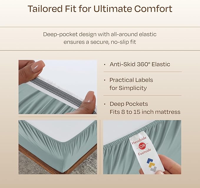 CALIFORNIA DESIGN DEN Authentic Soft Split King Sheets, 800 Sateen 100% Cotton, Cooling Than Egyptian Cotton Sheets, Split King Size Cotton Sheets Set 5 Pc Set with Deep Pockets No Pop-Off (Soft Teal)