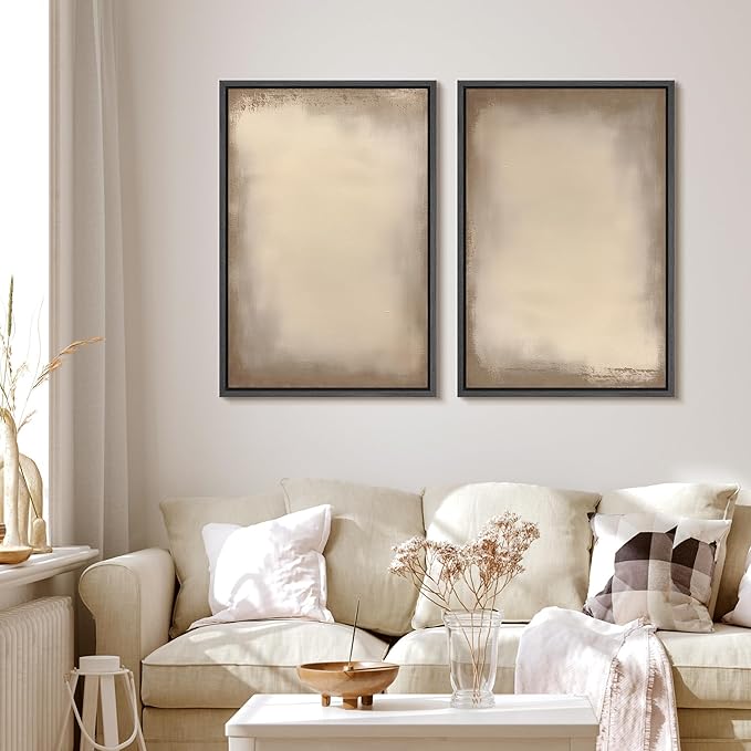 MUDECOR Framed Canvas Print Wall Art Neutral Minimalist Modern Abstract in Beige and Taupe Illustrations Modern Art Decorative Bohemian Colorful for Living Room, Bedroom, Office - 16"x24"x2 Black
