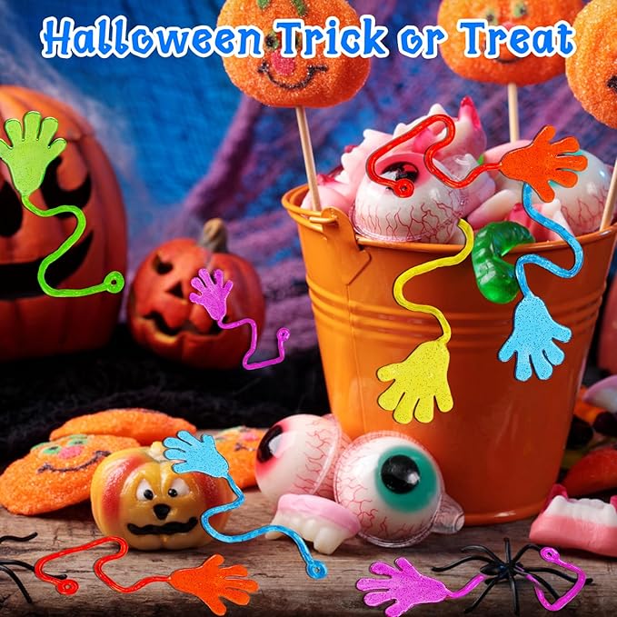 100PCS Glitter Sticky Hands Party Favors for Kids 4-8 8-12 Birthday Supplies Halloween Goodie Bag Stuffers Classroom Treasure Box Carnival Prizes Bulk Treat Trinkets Pinata Stuff Mini Stretchy Toys