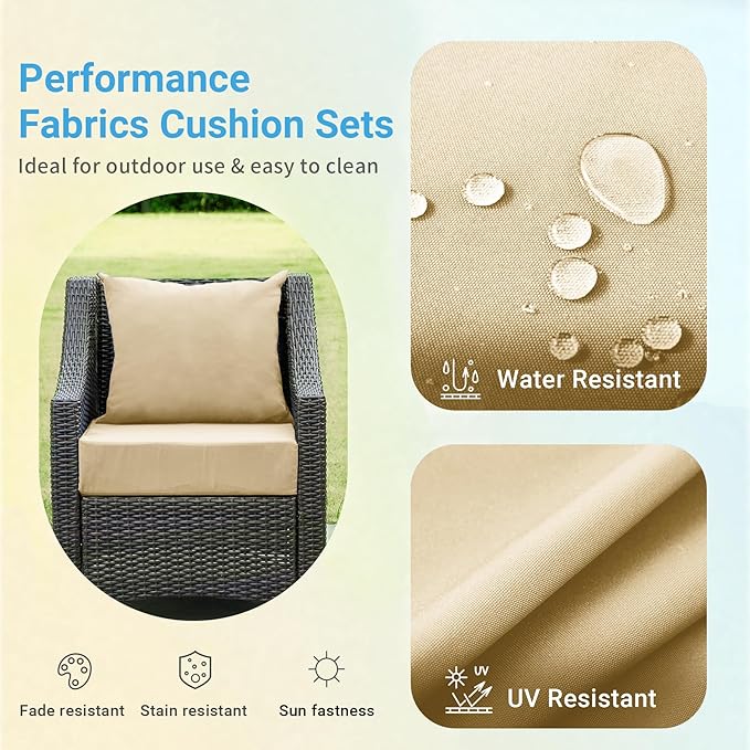 Outdoor Cushions for Patio Furniture,Outdoor Seat Cushion Set 24 x 24 x 5.75 Inch,Waterproof & Fade Resistant Outdoor Chair Cushions,Deep Patio Chair Cushion with Removable Cover,Beige