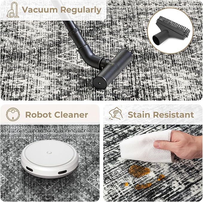 MIULEE 2x3 Washable Entry Rug Door Mat Indoor Entrance, Small Rug for Kitchen Bathroom Bedroom, Non-Slip Stain Resistant Throw Carpet Boho Entryway Decor, Black