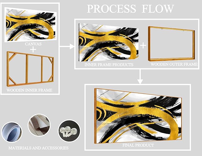 Abstract Wall Decor for Living Room - Modern Black and Gold Wall Art for Office - Large Framed Wall Art Size 29" x 59"