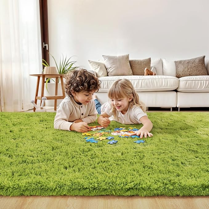 Green Rug for Bedroom, 2x3 Fluffy Area Rugs for Kids Playroom, Furry Carpet for Nursery Room, Shaggy Rug for Teen Living Room, Thick Fuzzy Plush Rug for Dorm, Cute Room Decor for Baby