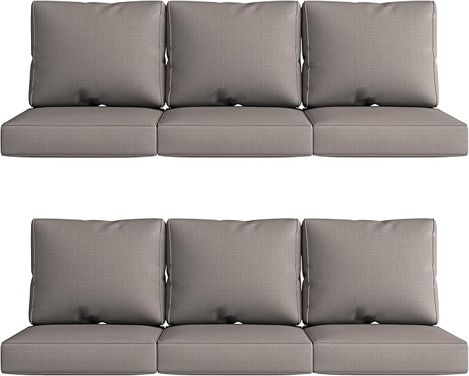 UIXE Outdoor Deep Seat Cushion Set with Slipcovers, Patio Furniture Cushions & Back Pads, Sectional Sofa Bistro Chair Cushion - Coffee, Set of 6