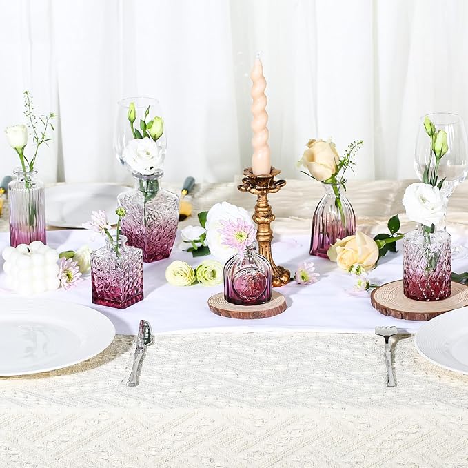 24PCS Mini Bud Vases As Wedding Centerpieces for Tables,Clear Bud Vases for Flowers,Small Flower Vases Suitable for Birthday Party,Anniversary,Wedding Reception,Baby Shower (Purple)