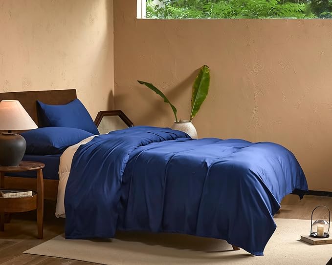 EVERLY Full Sheets Set,Luxuriously 400 Thread Count Organic Viscose Derived from Bamboo Bed Sheet,Cooling Sheets for Full Size 4 Piece Deep Pockets Bedding Sheets &Pillowcases-Navy Blue