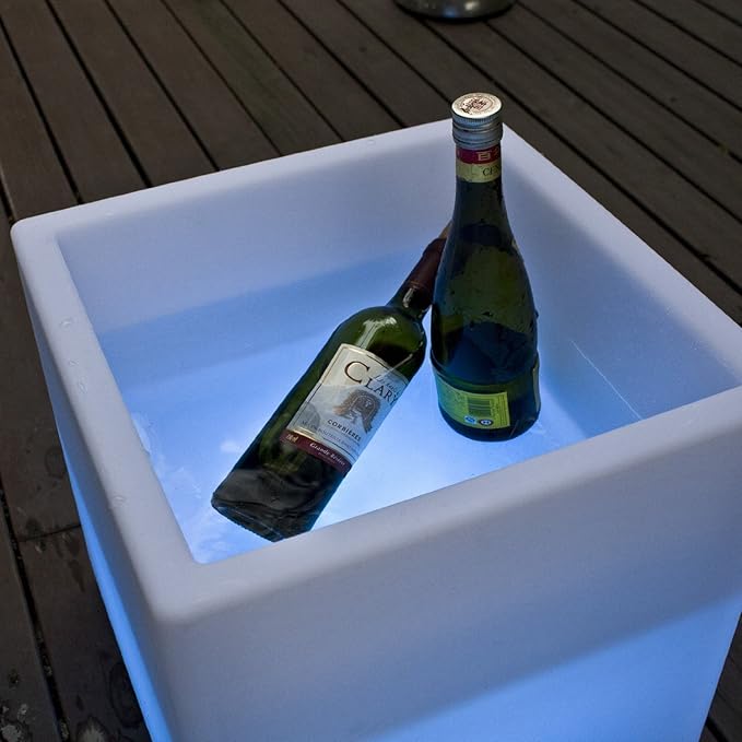 16-Inch LED Storage Cube Decorative Glow Furniture Waterproof Rechargeable RGB Color Changing Ice Bucket Flower Pot Planter w/Remote Party Night Romantic Indoor Outdoor Lighting