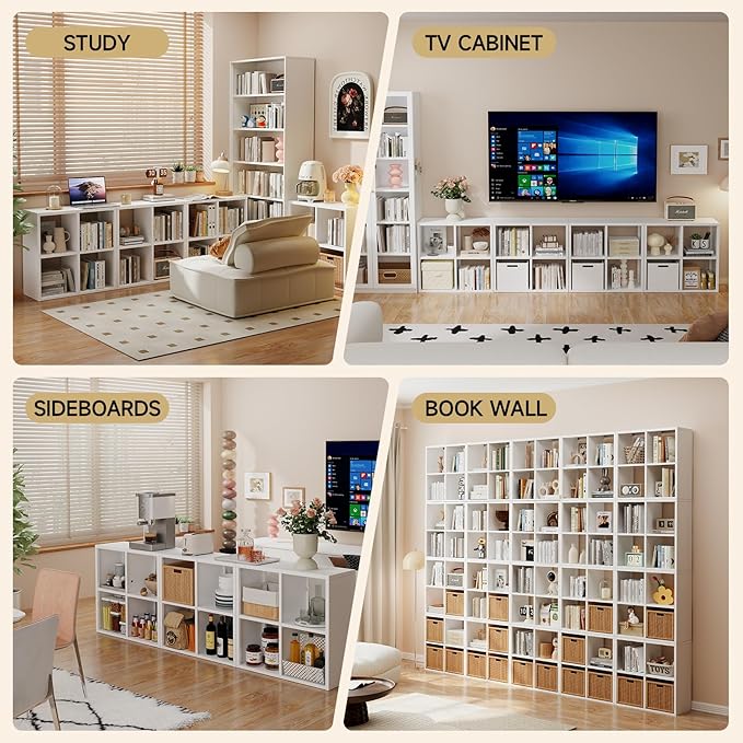 Heavy Duty Metal 4-Cube Storage Organizer, Modern Black Bookcase & Display Shelf, Multi-Functional for Home Office, Living Room as TV Stand, Cabinet, Space-Saving, Easy Assembly