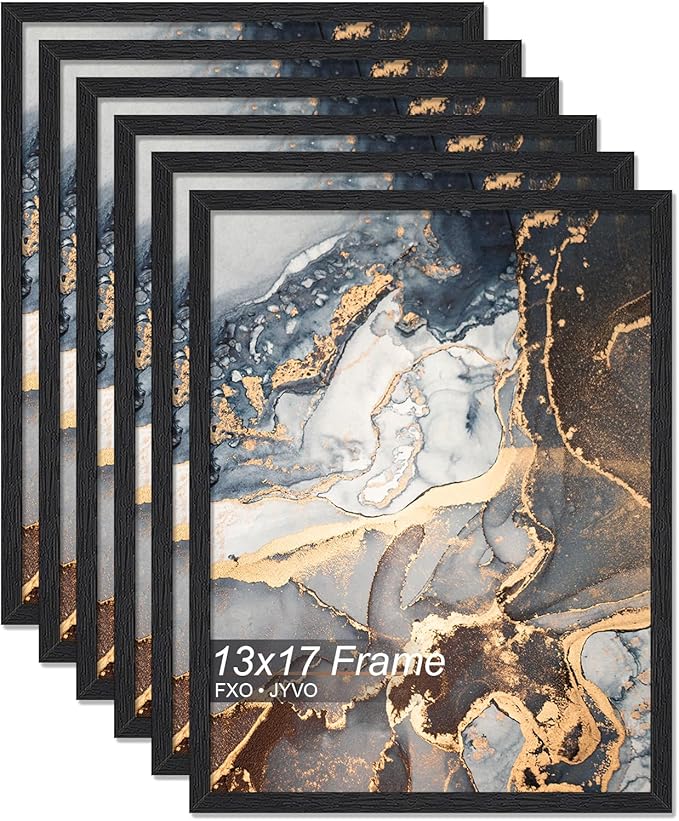 Engineered Wood 13x17 Picture Frame Set of 6, Black Frame for 13 x 17 Inch Picture Poster Photo, Light Weight 13 by 17 Frame with Wood-grain for Wall - 6 Pack/Black/13 x17