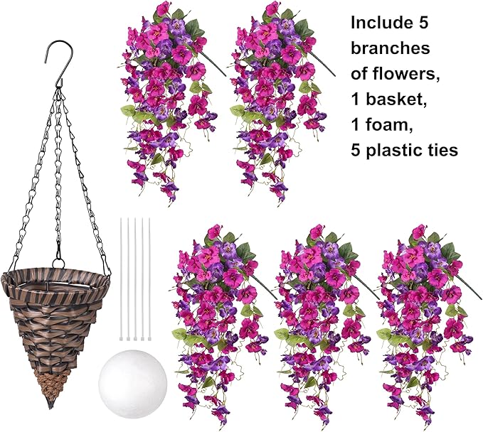Ivydale Artificial Hanging Flowers Plants Basket for Outdoors Summer Decoration, Fake Hibiscus Vines UV Resistance Realistic Silk Flowers for Outside Home Patio Porch Balcony Garden Yard Wedding, Mix