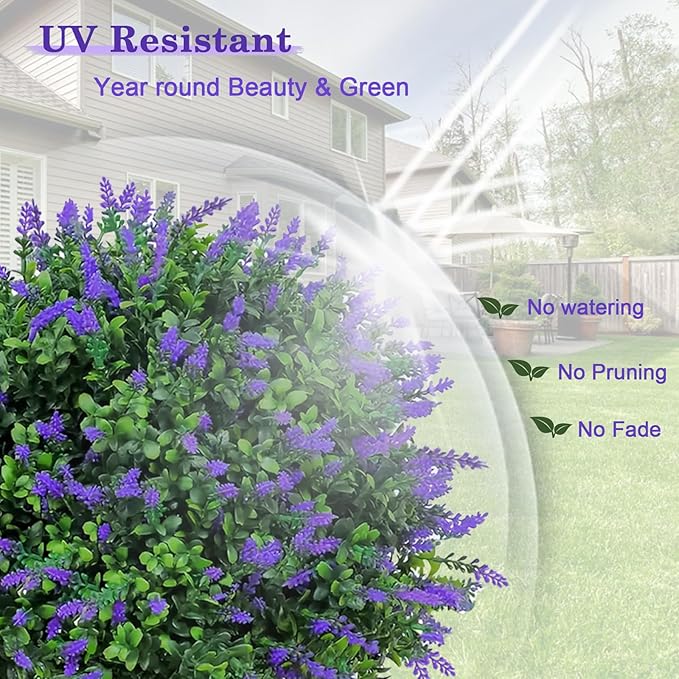 Artificial Lavender Topiary Realistic Faux Shrubs, UV Resistant Fake Plants Trees for Outdoor Front Porch Yard Landscaping Decor-2 Pack