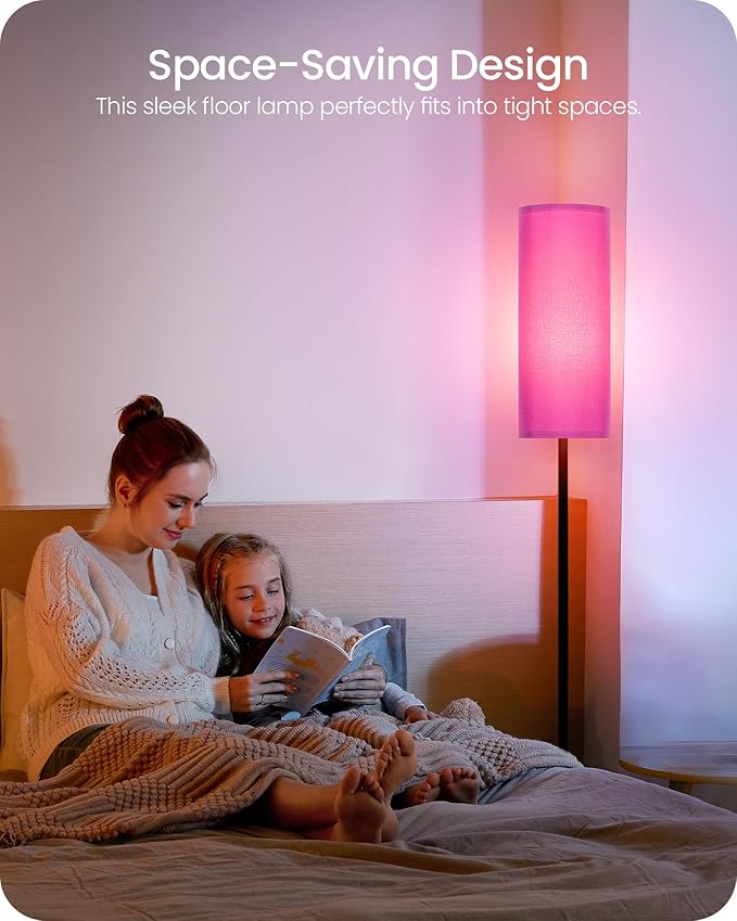 Dimmable Purple Floor Lamp for Living Room with Remote and Foot Switch, Corner Floor Lamp for Bedroom, 66" Standing Tall Lamp, 10W 900LM Bulb Included, 3000K-6500K, Linen Shade, FCC Listed Z06LD05W1