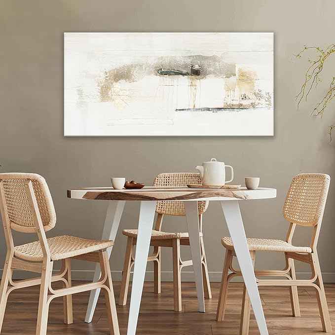 QSQ Abstract Wall Art Decor Grunge Room Decor Art Off white Canvas Wall Decoration 20" x 40" Painting White Artwork for Bedroom Home Office Dining Room Decoration