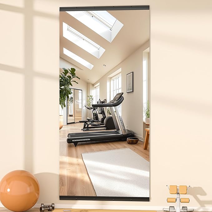 Hasipu 94''x39'' Home Gym Mirror Large Full Length Wall Mounted Full Body Mirror for Yoga Dance Fitness Exercise Studio Bedroom Garage, Frameless Tempered Glass Workout Mirrors Black Rectangular