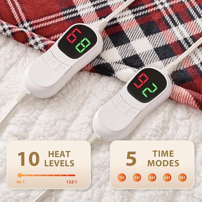 Homemate Electric Blanket Heated Queen Size - 84“x90“ Ultra Soft Cozy Flannel Heating Blanket with 10 Fast Heat Levels 8 Hours Auto Off Over-Heated Protection ETL Certification Keep Warm in Home