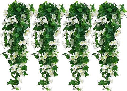 4 PCS Artificial Hanging White Flowers for Outdoors Faux Hanging Plants Outdoor Faux Outdoor Plants for Planters Look Real for Outside Home Indoor Porch Patio Yard Decor