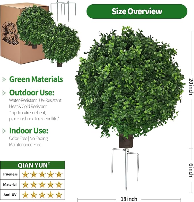 QIANYUN Artificial Boxwood Ball Bush-30inch Faux Boxwood Decorative Balls for Backyard, Balcony,Garden, Wedding and Home Décor (2, 30inch)