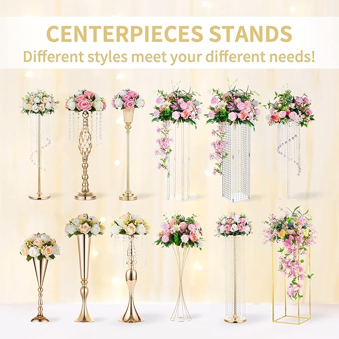 NUPTIO Silver Crystal Flower Vases for Weddings, 2 Pcs 39.4in Tall, Elegant Party Decorations