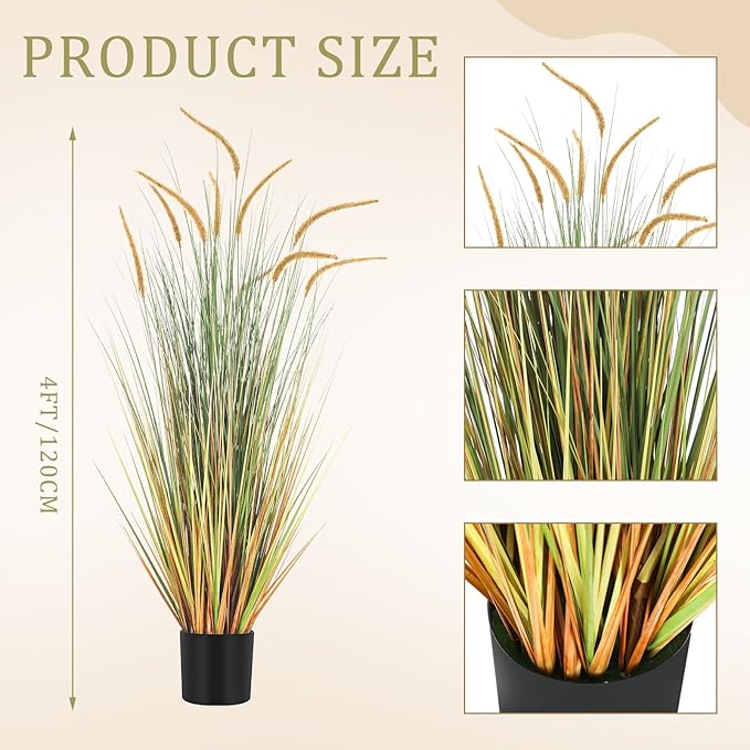 Jexine 2 Pieces Faux Plants Outdoor 4 ft Tall Artificial Grass Plant Potted Artificial Setaria Grass Faux Greenery Floor Plants for Housewarming Gift House Garden Bathroom Lobby Outdoor (Autumn Green)