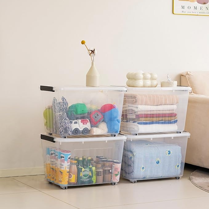 Citylife 82 QT Clear Plastic Storage Bins with Lids Stackable and Nestable Storage Boxes with Lids large plastic storage bins for Garage, Closet, Kitchen
