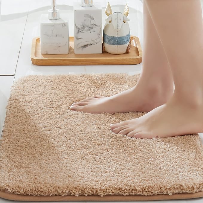 COSY HOMEER Extra Thick Bath Rugs for Bathroom - Anti-Slip Bath Mats Soft Plush Yarn Shaggy 100% Strong Mirco Polyeste Mat Living Room Bedroom Mat Floor Water Absorbent(Beige,16x24 - Inches)