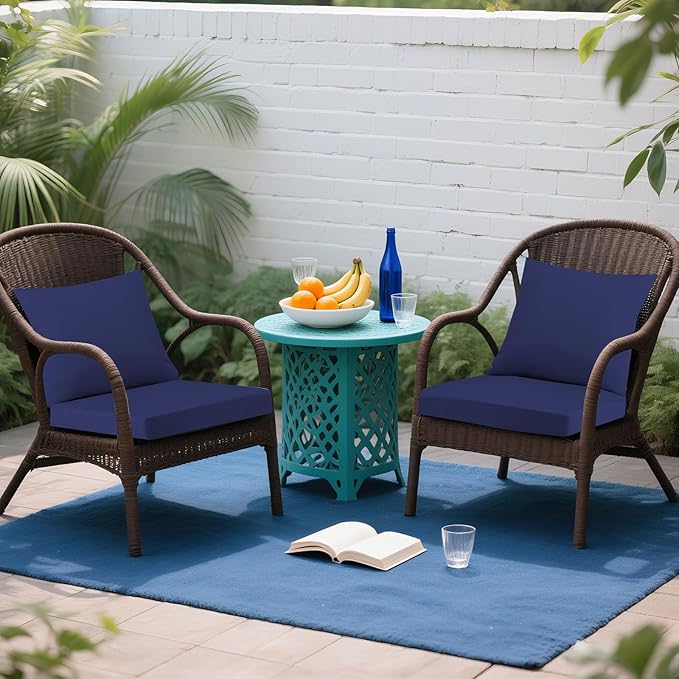 Outdoor Seat Cushion Set 24 x 24 In, Water-Resistant & Fade-Resistan, Patio Furniture Cushions with Removable Cover Deep Seat & Back Cushion with Handle and Adjustable Straps for Chair Sofa,2PC