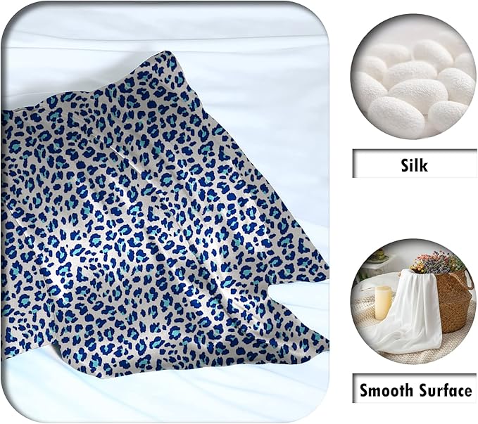 Mulberry Silk Pillowcase for Hair and Skin Standard Size Leopard Print Silk Pillow Cases with Zipper Soft Breathable Smooth Cooling Silk Pillow Covers for Sleeping (Blue Leopard,20"X 26",1Pcs)