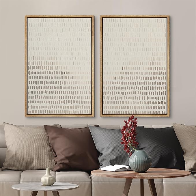 MUDECOR Framed Canvas Print Wall Art Neutral Abstract Dot Illustrations Modern Art Decorative Bohemian Colorful Chic for Living Room, Bedroom, Office - 24"x36"x2 Natural