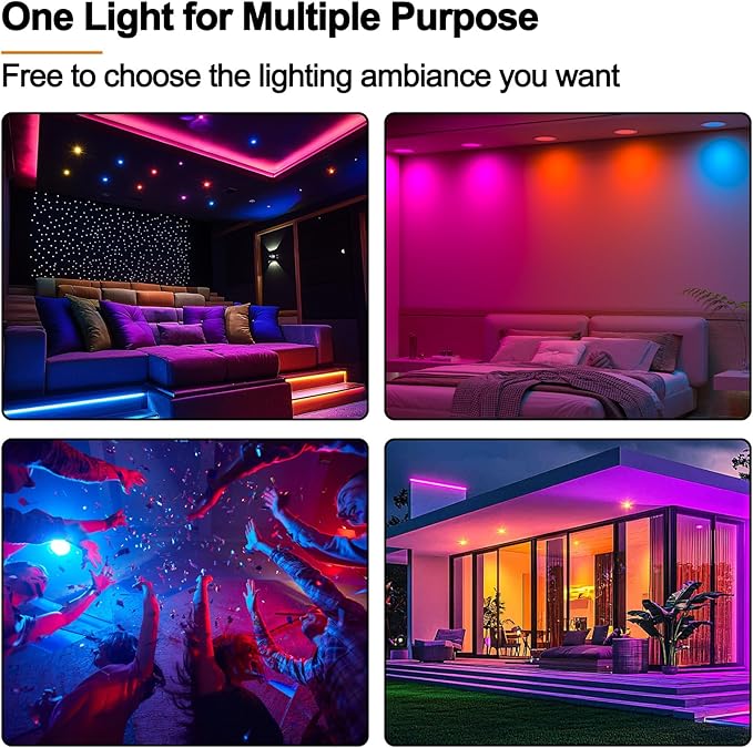 Recessed Lighting 4 Inch RGBCW Color Changing 12W LED Downlights with Junction Box,1080Lumens Canless LED Recessed Ceiling Lights Dimmable by Remote Control, Dual Memory,Timer,Delayed Off, ETL,1 Pack