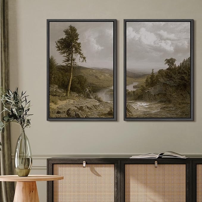 MUDECOR Framed Canvas Print Wall Art Lone Pine Overlooking The Valley Classic Nature Scenery Nature Wilderness Illustrations Realism Decorative for Living Room, Bedroom, Office - 24"x36"x2 Black