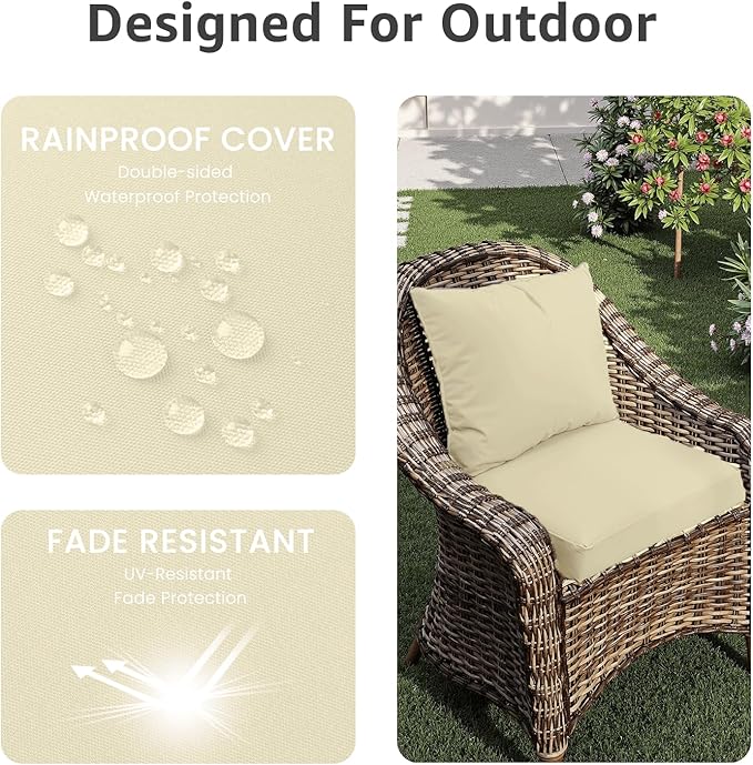 Outdoor Seat Cushion Set 24 x 24 x 4 Inch, Waterproof & Fade Resistant Patio Furniture Cushions with Removable Cover and Ties, Thick Deep Seating Pads for Outside Chair Sofa Couch, Yellow