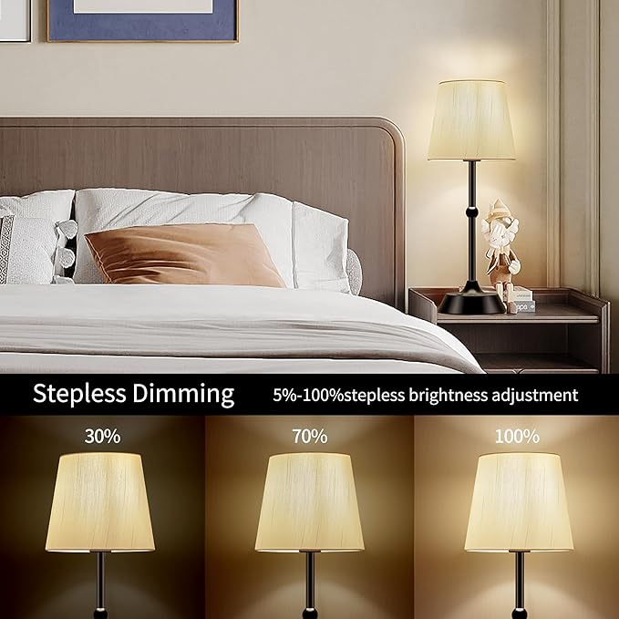 Set of 2 Portable Cordless LED Table Lamp,Touch Control Fabric Black Dimmable Desk Lamp,Built-in 6000mA Rechargeable Battery,Patio Table Lamp,Bedside Night Lamp,Ambient Light for Restaurant.