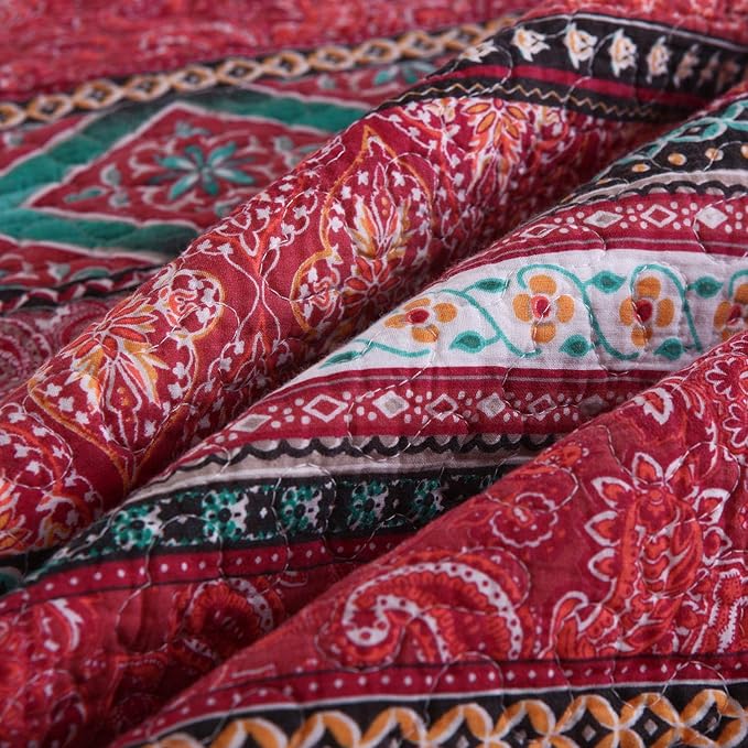 NEWLAKE Quilted Throw Blanket for Bed Couch Sofa, Striped Bohemian Pattern, 60X78 Inch