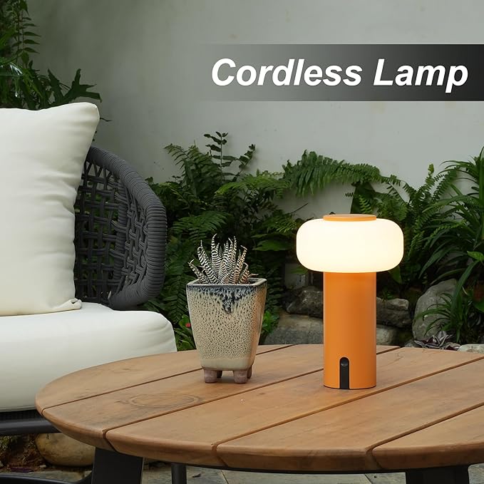 Shower Lamp Waterproof, Outdoor Cordless Table Lamp Rechargeable, Portable Battery Operated Light, Touch Dimmable Night Light for Bedroom/Patio/Dinning/Camping (Orange)