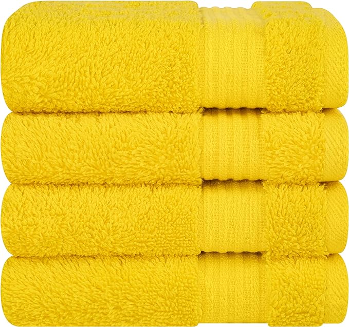 Cotton Paradise 100% Cotton Turkish Washcloth Set for Bathroom, 4 Piece Soft Absorbent Small Hand Face Towels Wash Rags, Yellow