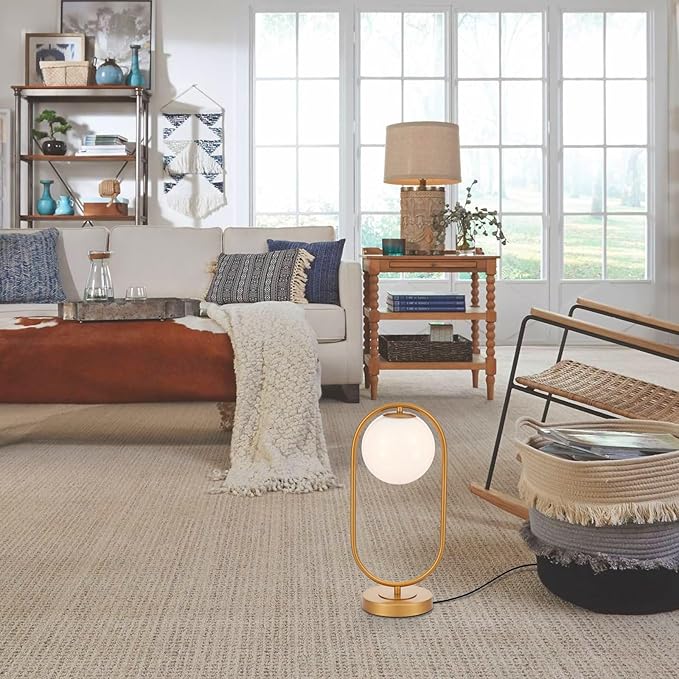 Bedside Table Lamp Modern Brass Desk Lamp with Glass Globe Mid-Centruy Table Light for Bedroom Living Room Home Office