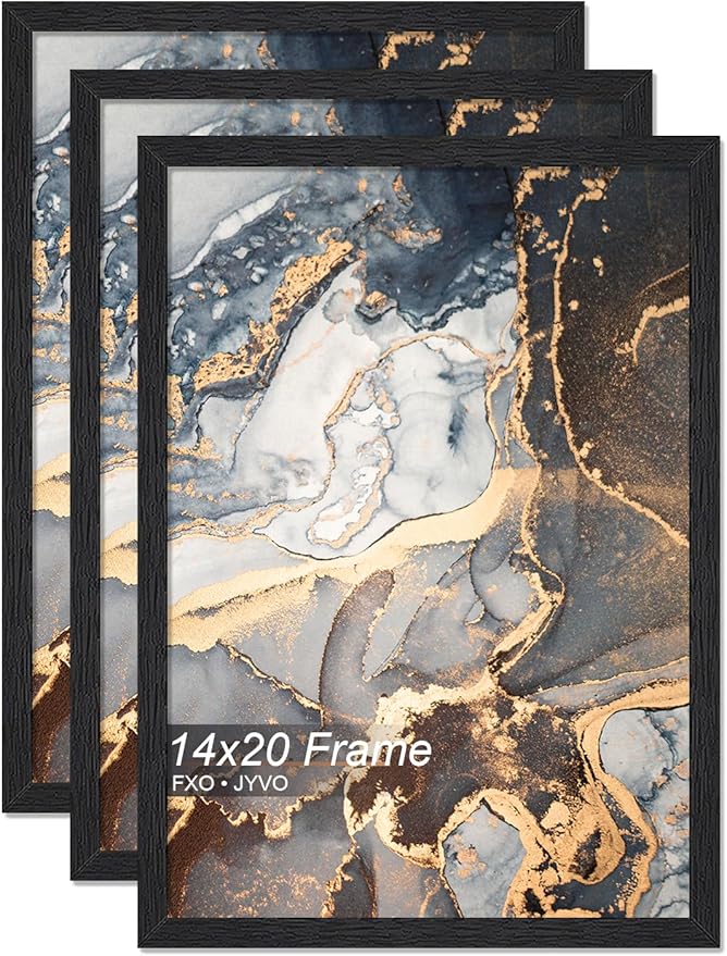 Engineered Wood 14x20 Picture Frame Set of 3, Black Frame for 14 x 20 Inch Picture Poster Photo, Light Weight 14 by 20 Frame with Wood-grain for Wall - 3 Pack/Black/14 x20
