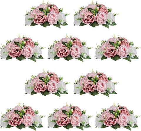 NUPTIO Flower Balls for Wedding Centerpieces - 10 Pcs 9.5 inch Diameter Fake Flower Ball Arrangement Bouquet Party Centerpieces for Tables - Dusty Rose Bouquet Centerpiece Flowers for Wedding Table